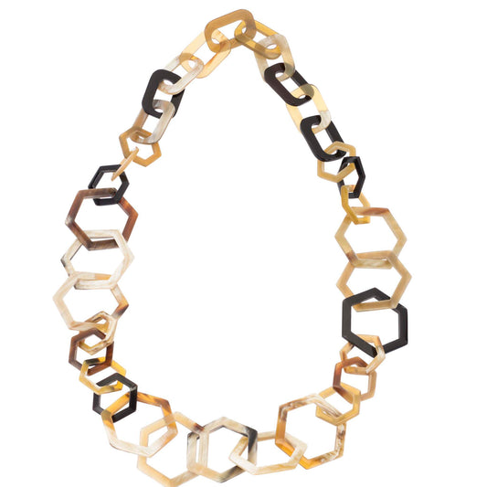 CTN102 Natural Horn Honeycomb Link Necklace
