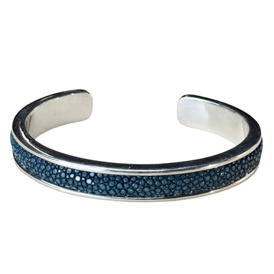 SLIM White Gold Cuff With Shagreen Inlay