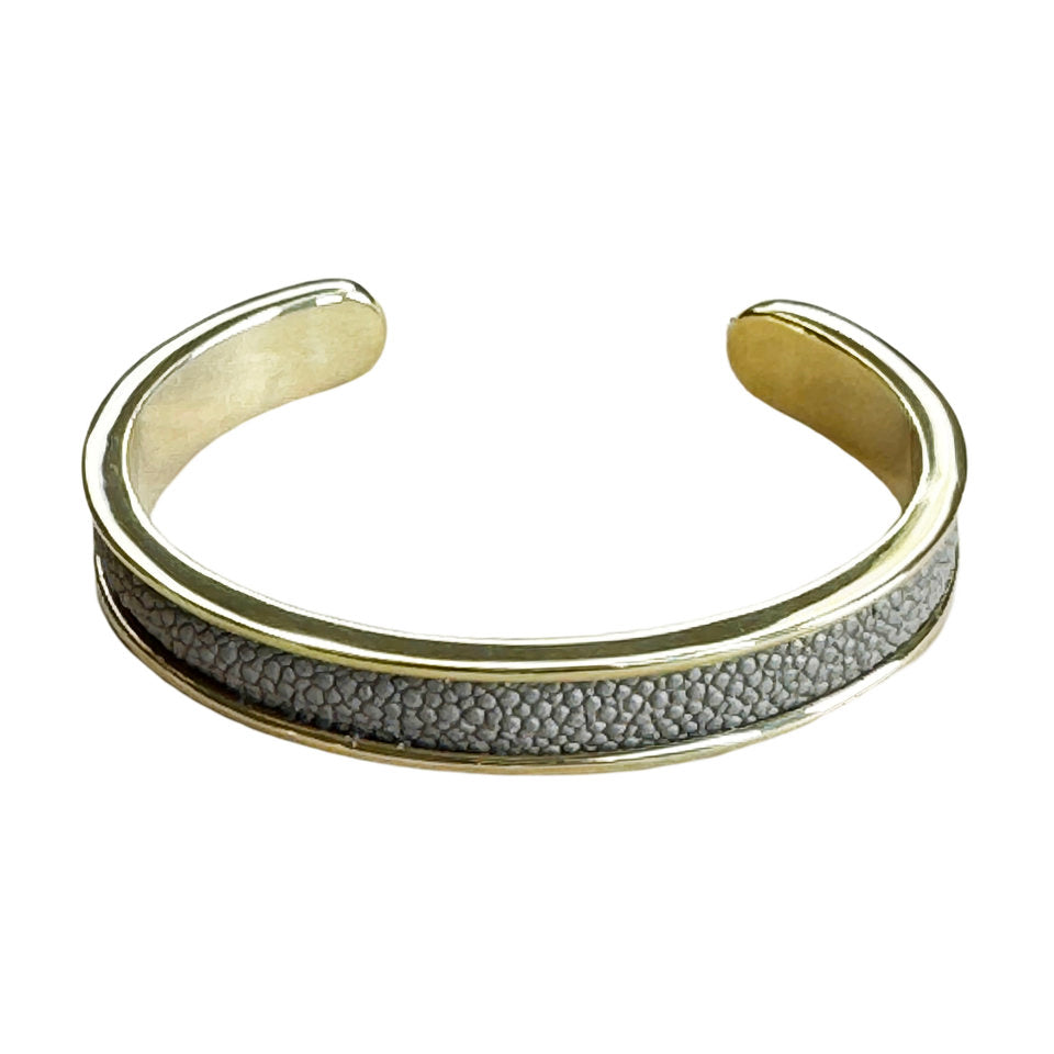 SLIM White Gold Cuff With Shagreen Inlay