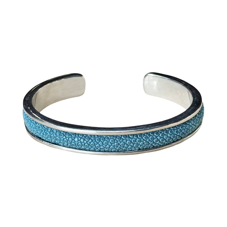 SLIM White Gold Cuff With Shagreen Inlay