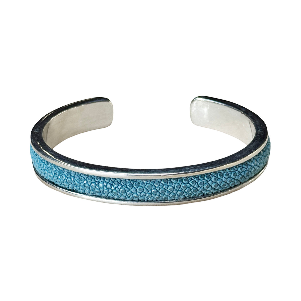 SLIM White Gold Cuff With Shagreen Inlay