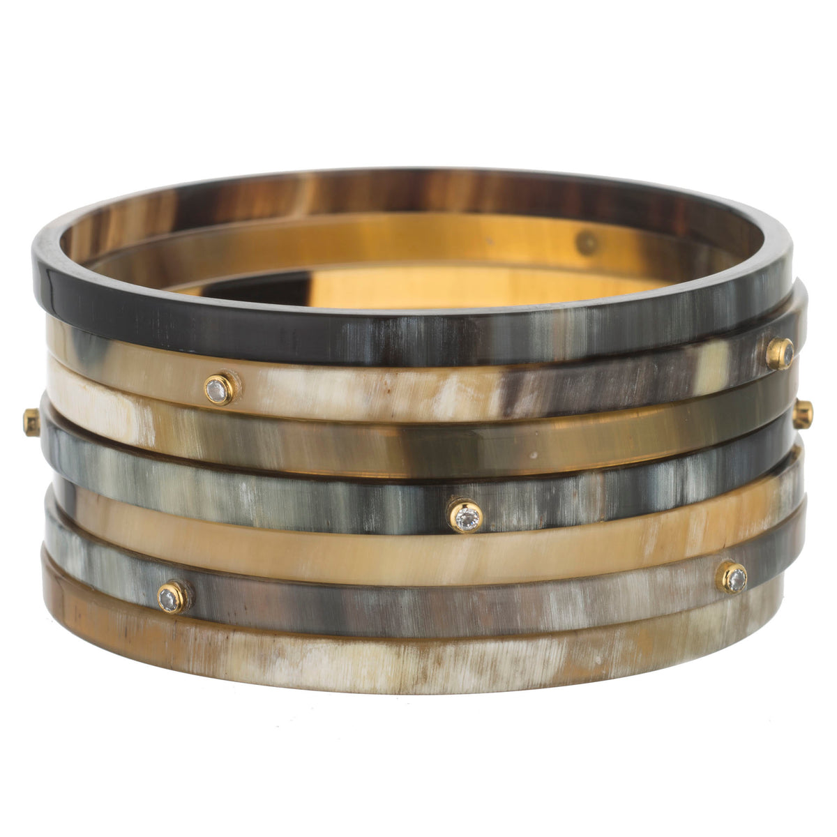 CTB113 Natural Horn Bangle Set With Crystals