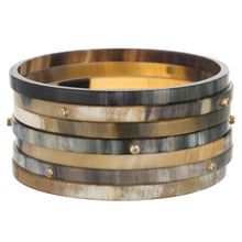 CTB113 Natural Horn Bangle Set With Crystals