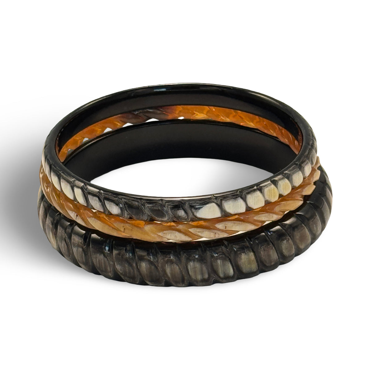 OSB02 Set of 3 mixed color horn carved bangles