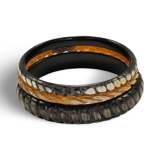 OSB02 Set of 3 mixed color horn carved bangles