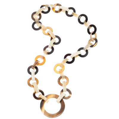 CTN103 Natural Horn Flat Circle Link Necklace