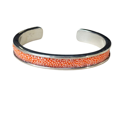 SLIM White Gold Cuff With Shagreen Inlay