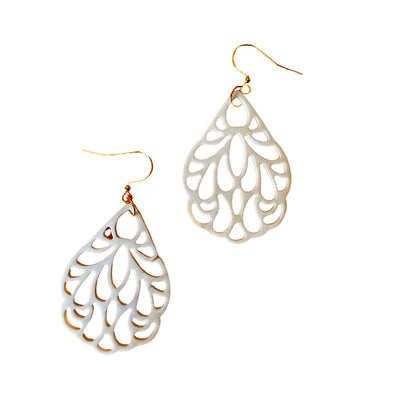 CTE128 Carved Natural Horn Earring On Wire