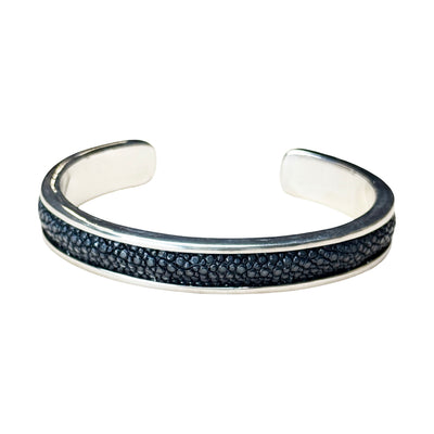 SLIM White Gold Cuff With Shagreen Inlay