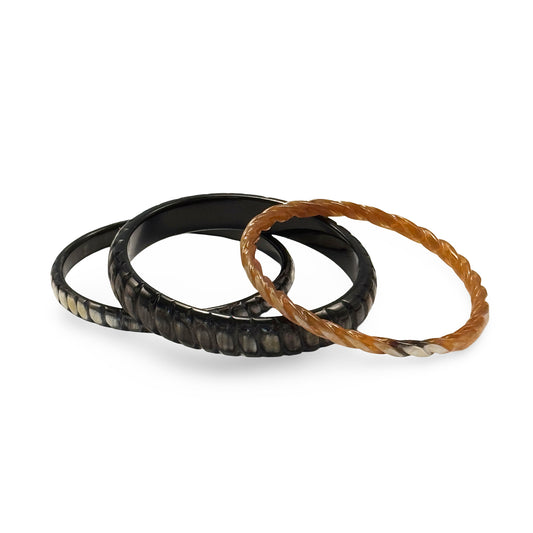 OSB02 Set of 3 mixed color horn carved bangles
