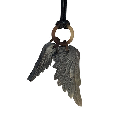 OSN01  Dark carved wings necklace on cords