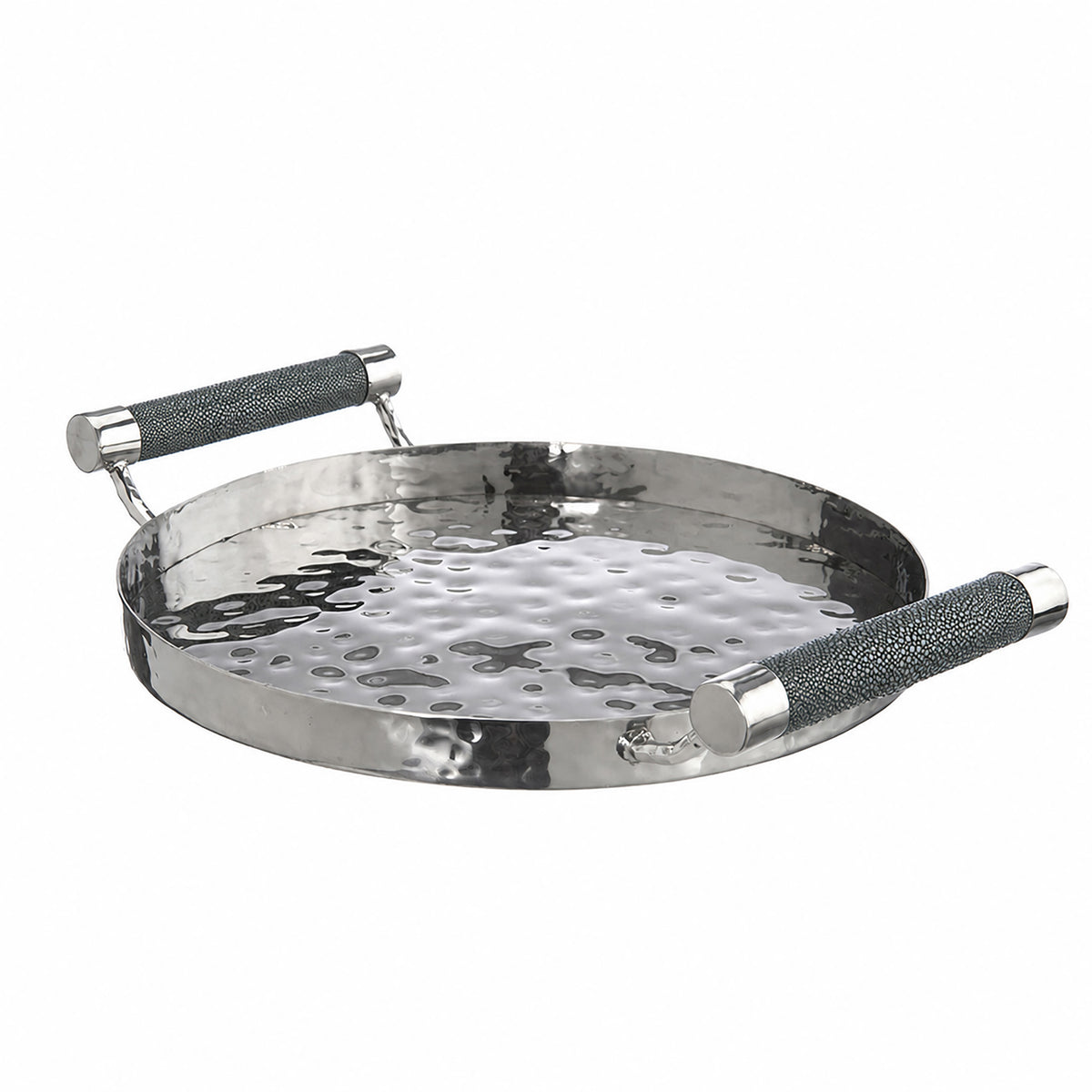 12  Hand-Forged SS Round Tray Shagreen