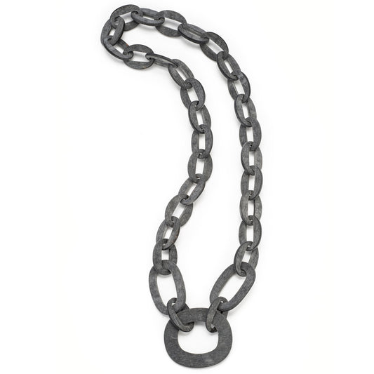 CTN084 Matt Finish Black Horn Link Necklace
