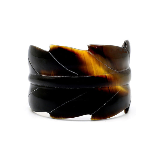 CTB206  Genuine Honey Horn Carved Leaf Cuff