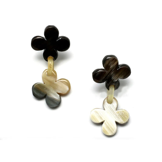 CTE129 Genuine Horn Carved Flower Earrings