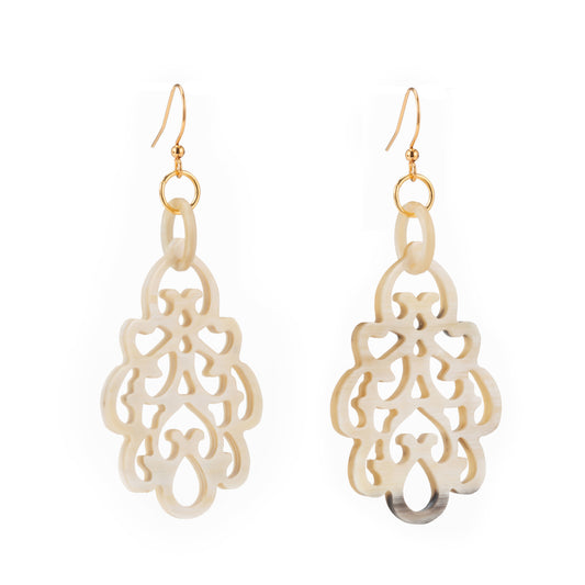 CTE87 Carved Natural Horn Drop Earring On Wire