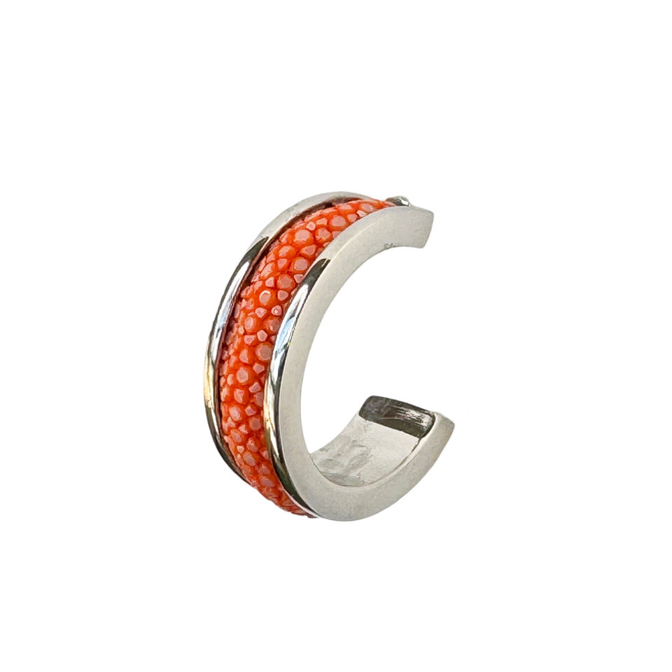 LUNA Wht Gold Earring Shagreen Inlay