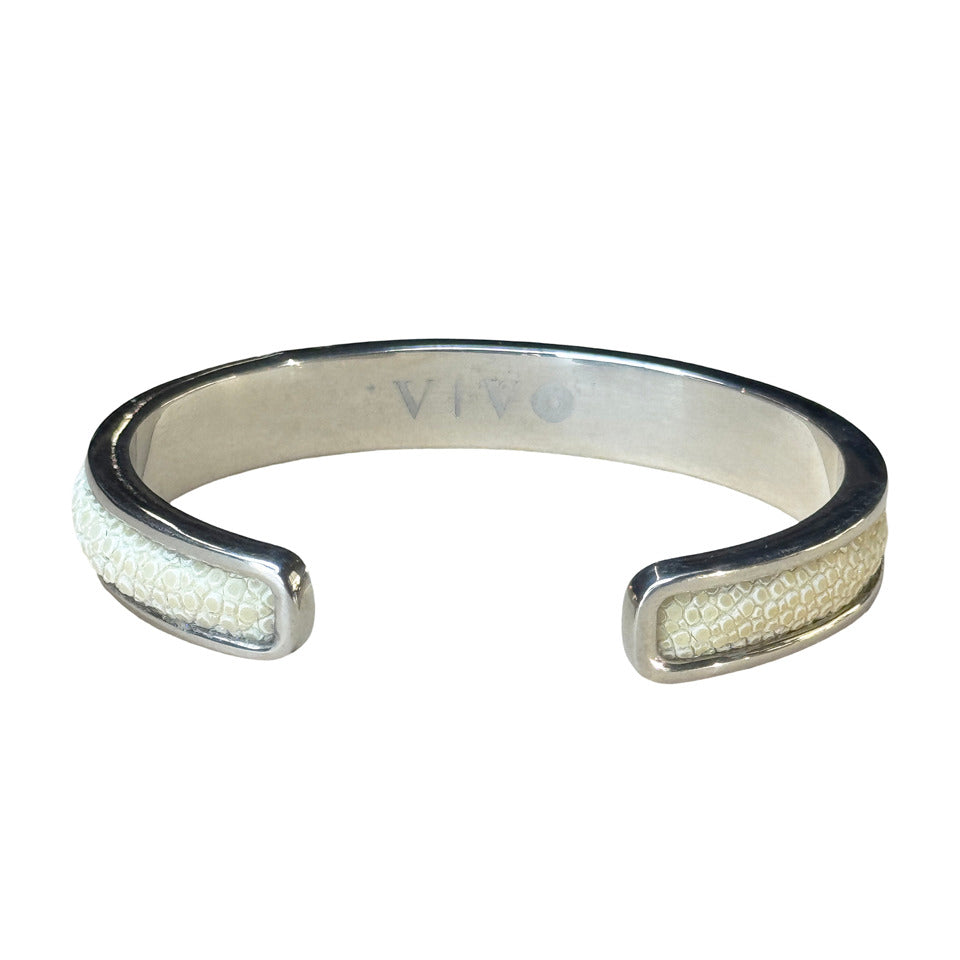 SLIM White Gold Cuff With Shagreen Inlay