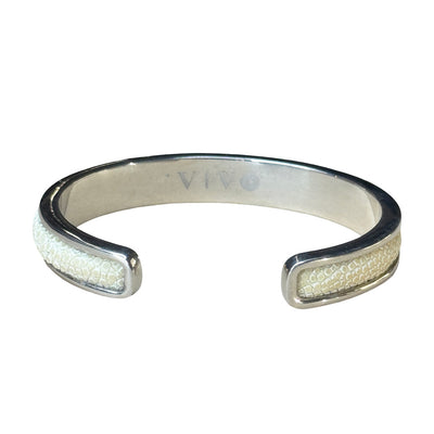 SLIM White Gold Cuff With Shagreen Inlay