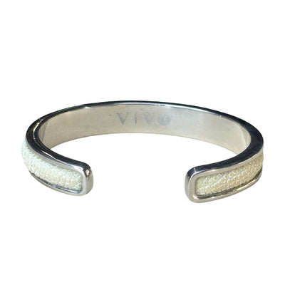 SLIM White Gold Cuff With Shagreen Inlay