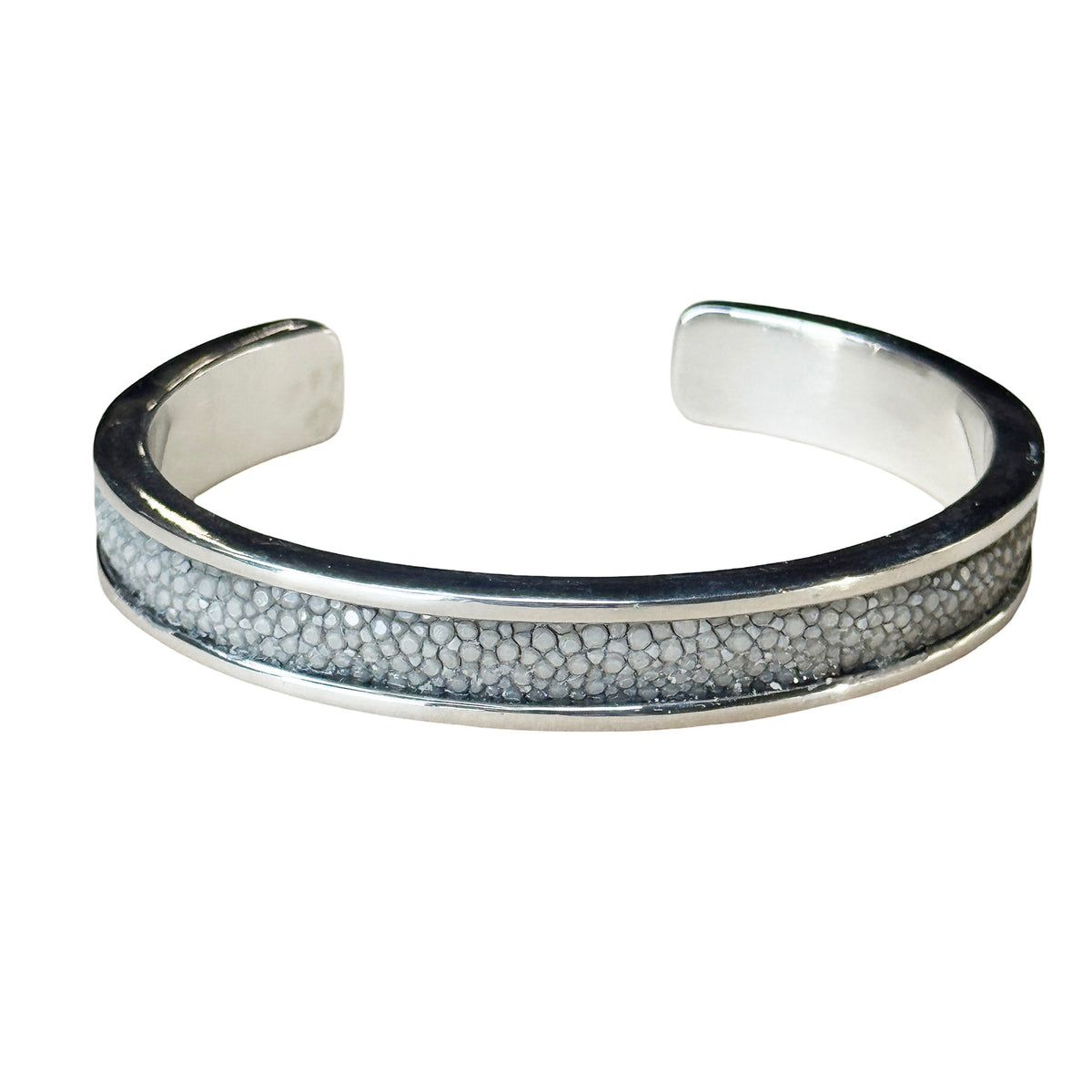 SLIM White Gold Cuff With Shagreen Inlay