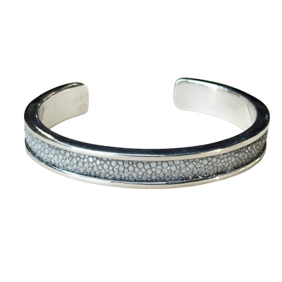 SLIM White Gold Cuff With Shagreen Inlay