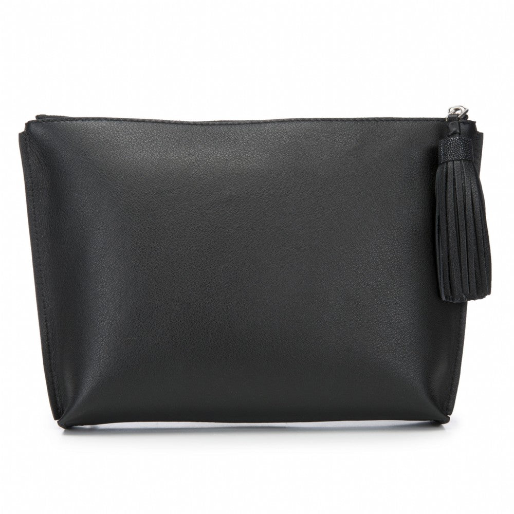 Jen Leather Zip Pouch with Tassel