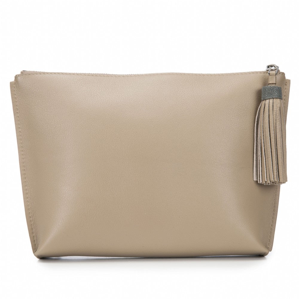 Jen Leather Zip Pouch with Tassel