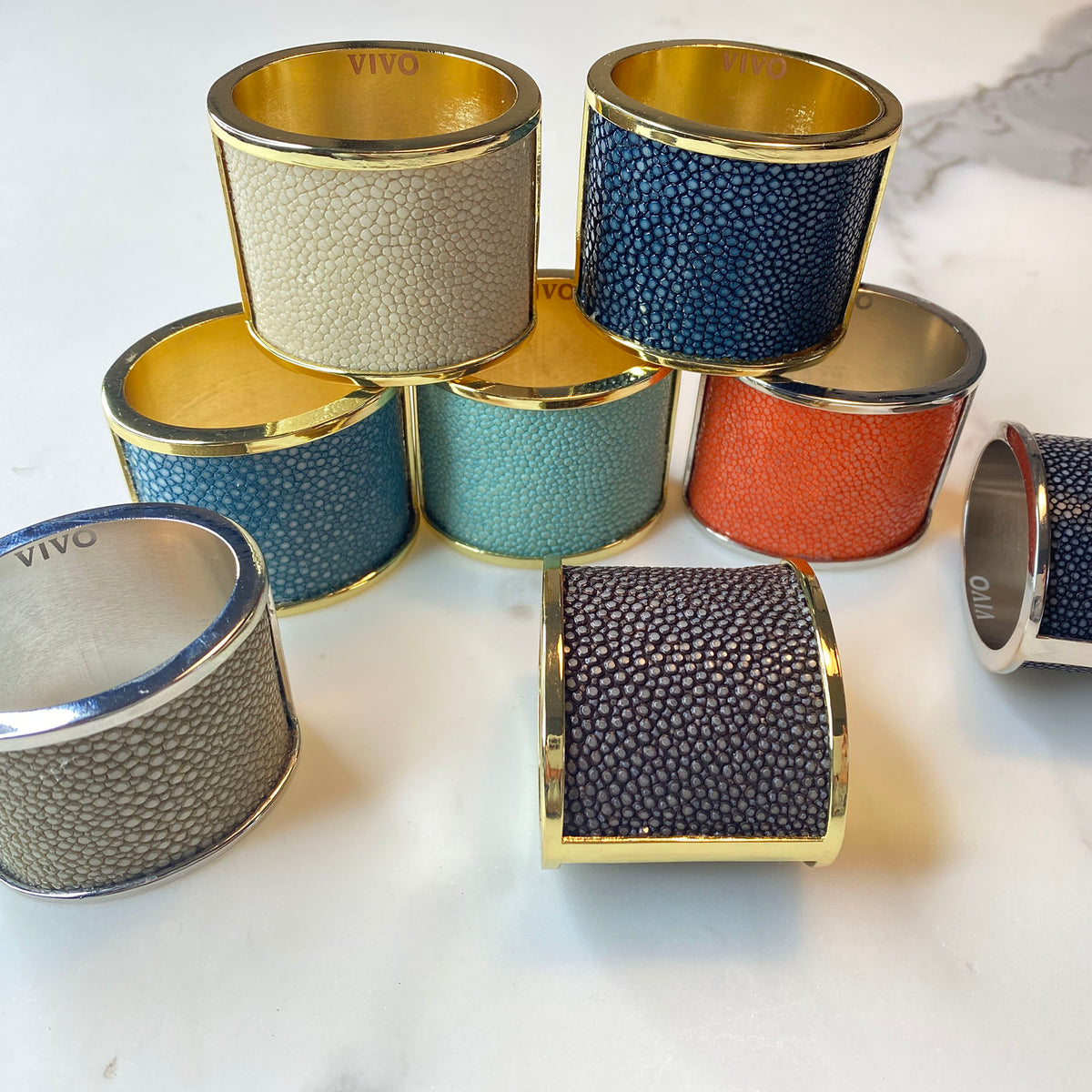 Silver Shagreen Inlay Napkin Ring