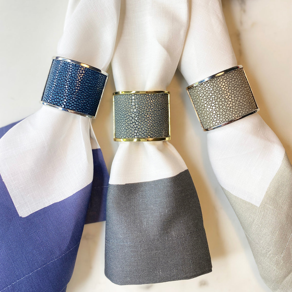 Silver Shagreen Inlay Napkin Ring